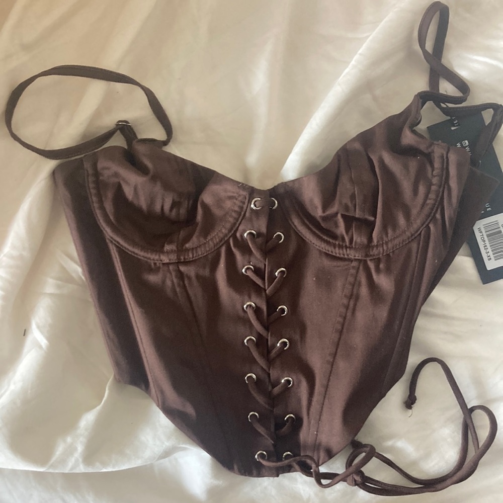 White fox XS brown corset top